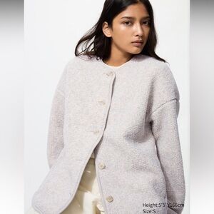 Uniqlo Pile Lined Fleece Relaxed Cardigan light gray size medium